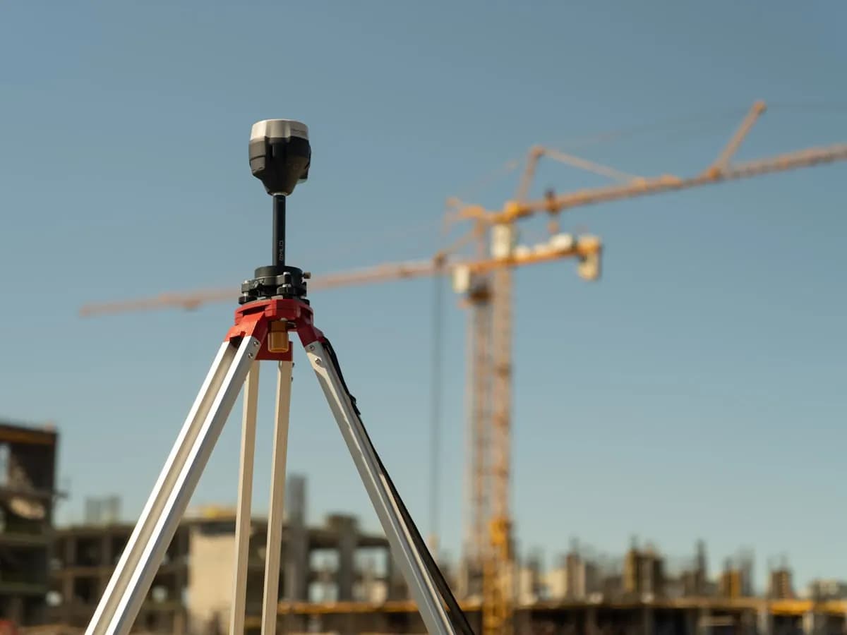 GNSS survey station on an active construction site